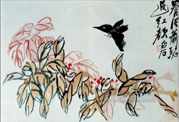 Impatiens Qi Baishi y mariposa tradicional china Pinturas al óleo